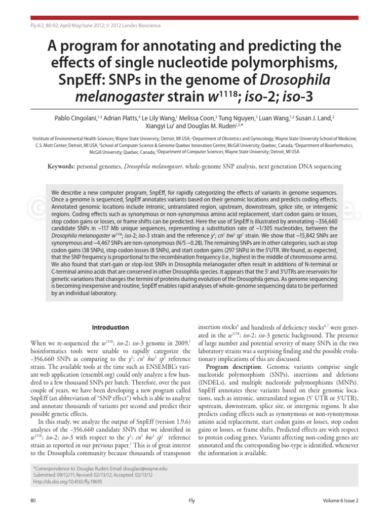 SnpEff: SNP Annotation Tool for Drosophila | PDF | Single Nucleotide ...