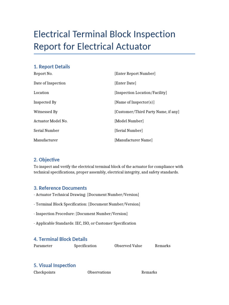 Electrical Actuator Terminal Block Inspection Report | PDF