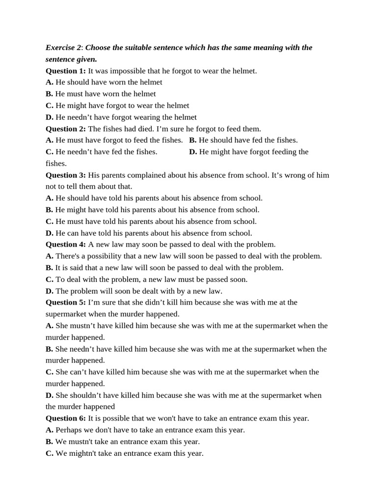 Sentence Meaning Exercises | PDF