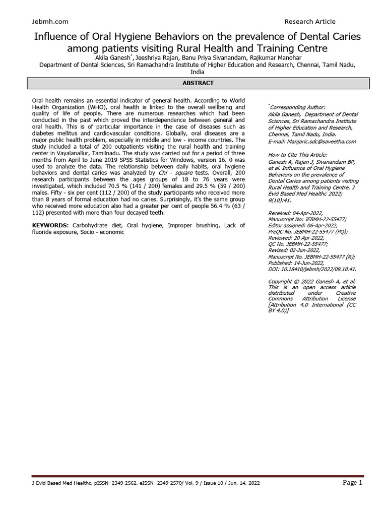 Oral Hygiene's Impact on Dental Caries | PDF | Oral Hygiene | Health ...
