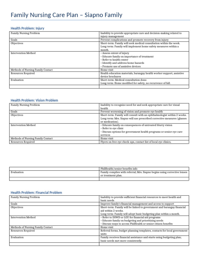 Family Nursing Care Plan Examples | PDF | Nursing | Health Professional