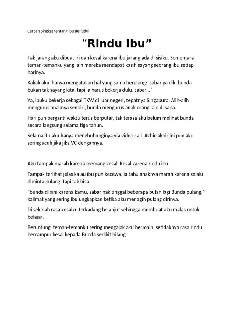 Rindu Ibu: Cerita Pengorbanan dan Kasih | PDF