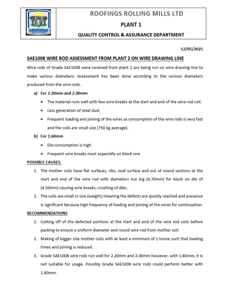 Sae1008 Wire Rods Assessment - Ph1 | PDF