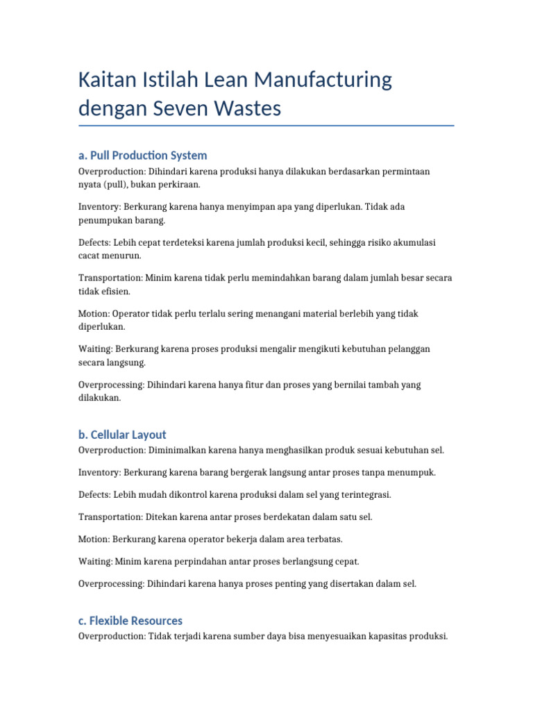Hubungan Lean Manufacturing dan 7 Waste | PDF