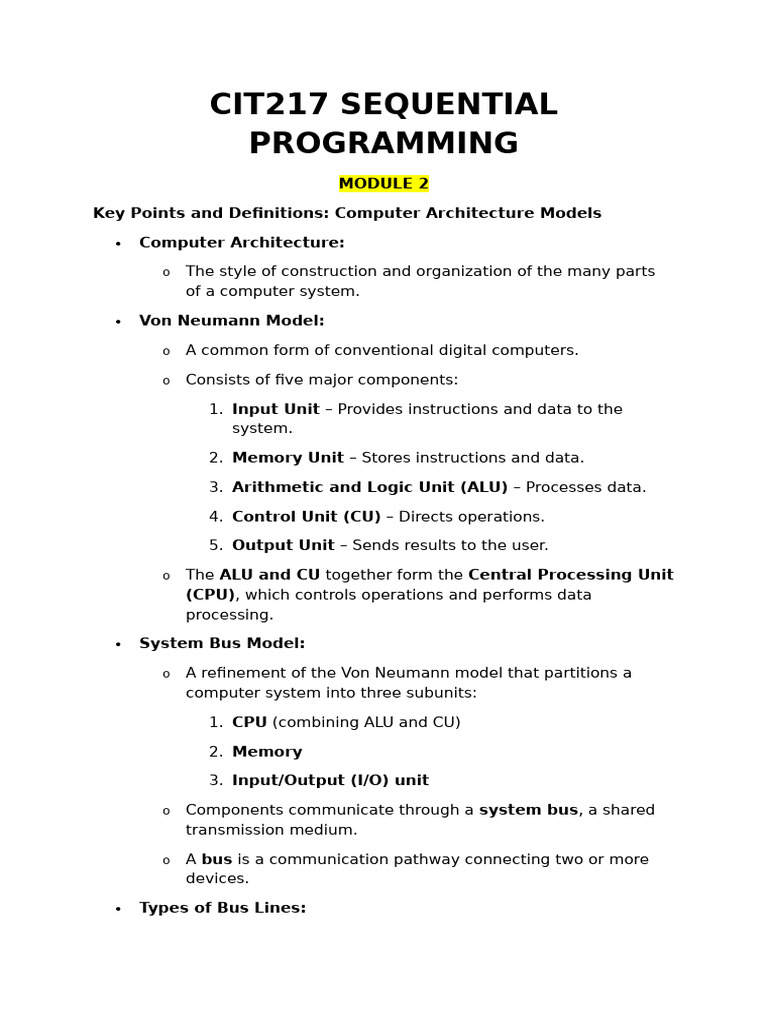 Cit217 Sequential Programming Key Points | PDF | Central Processing ...