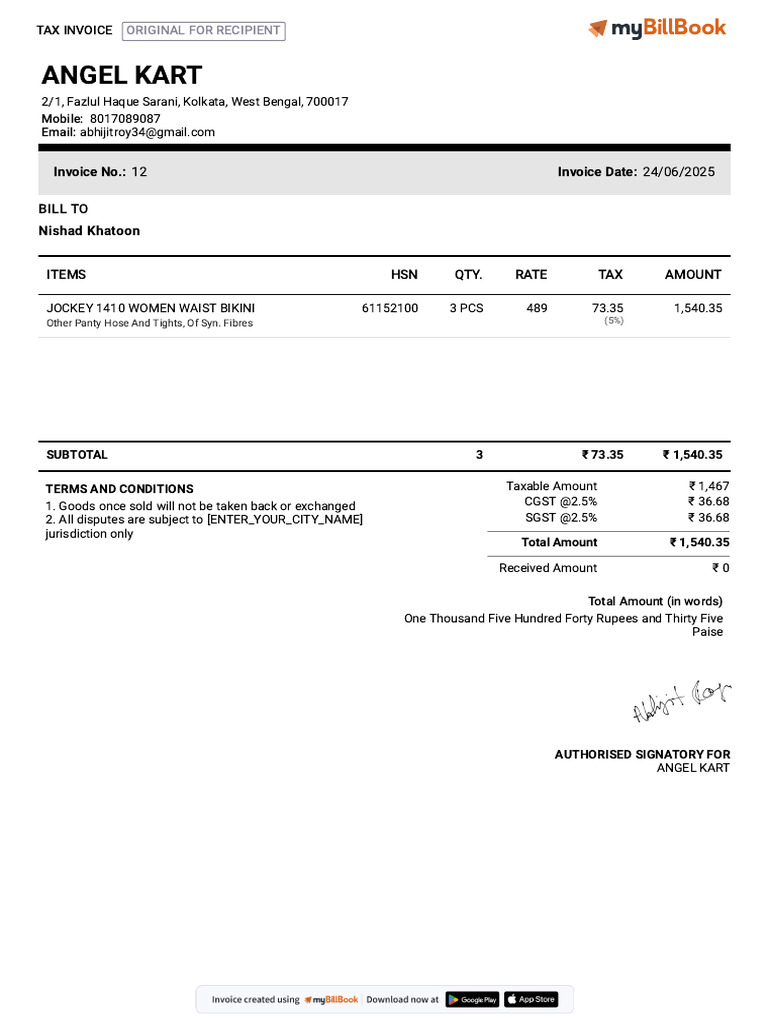12 Sales Invoice Nishad Khatoon | PDF