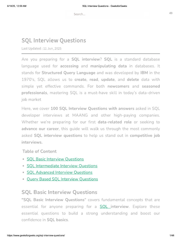 SQL Interview Questions | PDF