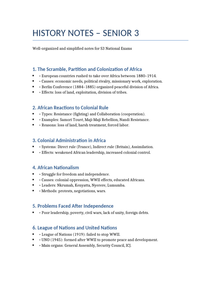 S3 History Notes: Colonial Africa & Rwanda | PDF