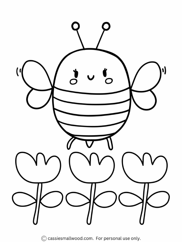 Easy Bee and Flowers Coloring Page PDF