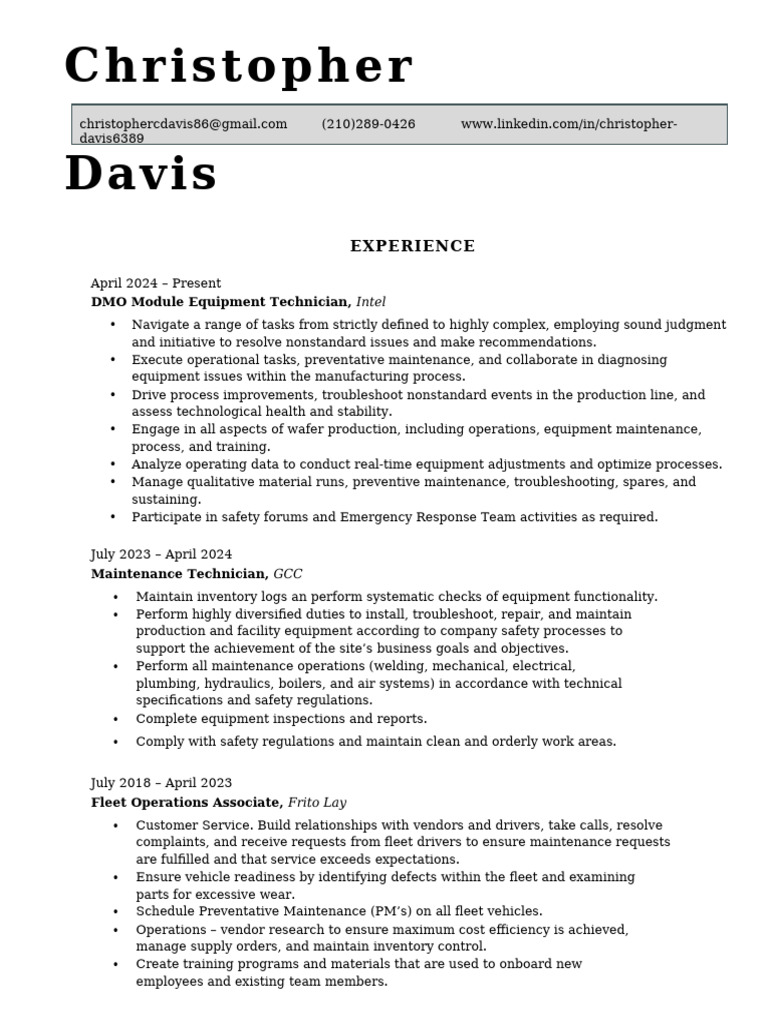 Christopher’s Resume | PDF | Safety
