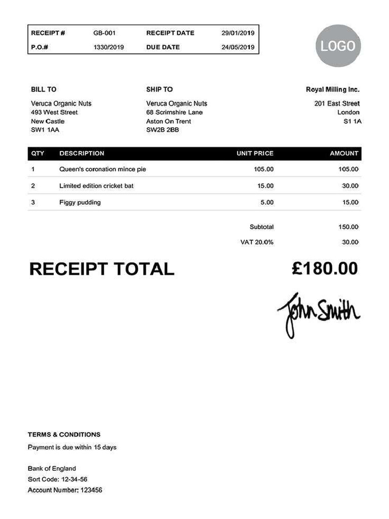 Receipt Template Uk Clean Black | PDF