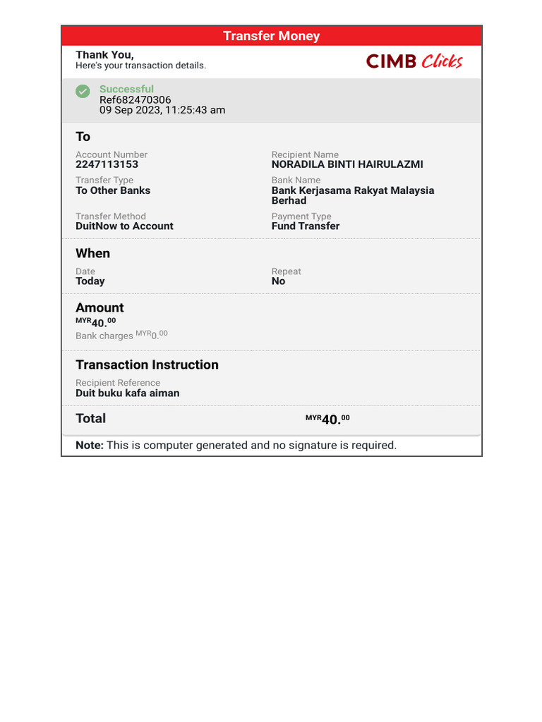 Successful Money Transfer Receipt | PDF