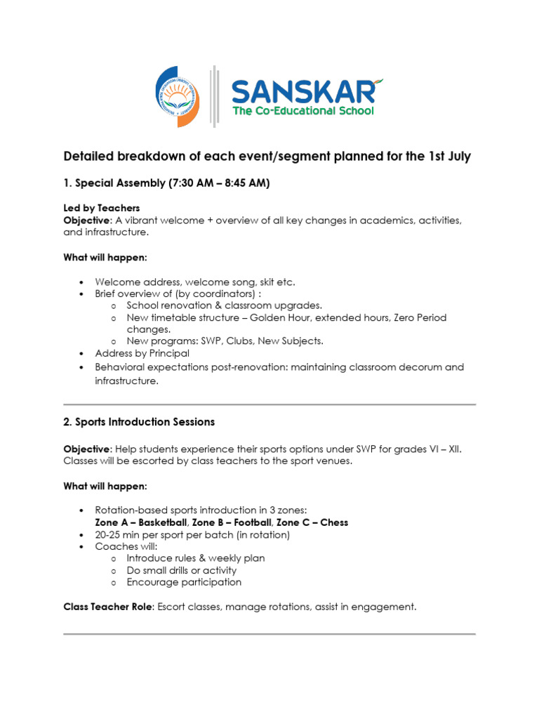 July 1st Event Overview and Activities | PDF | Learning