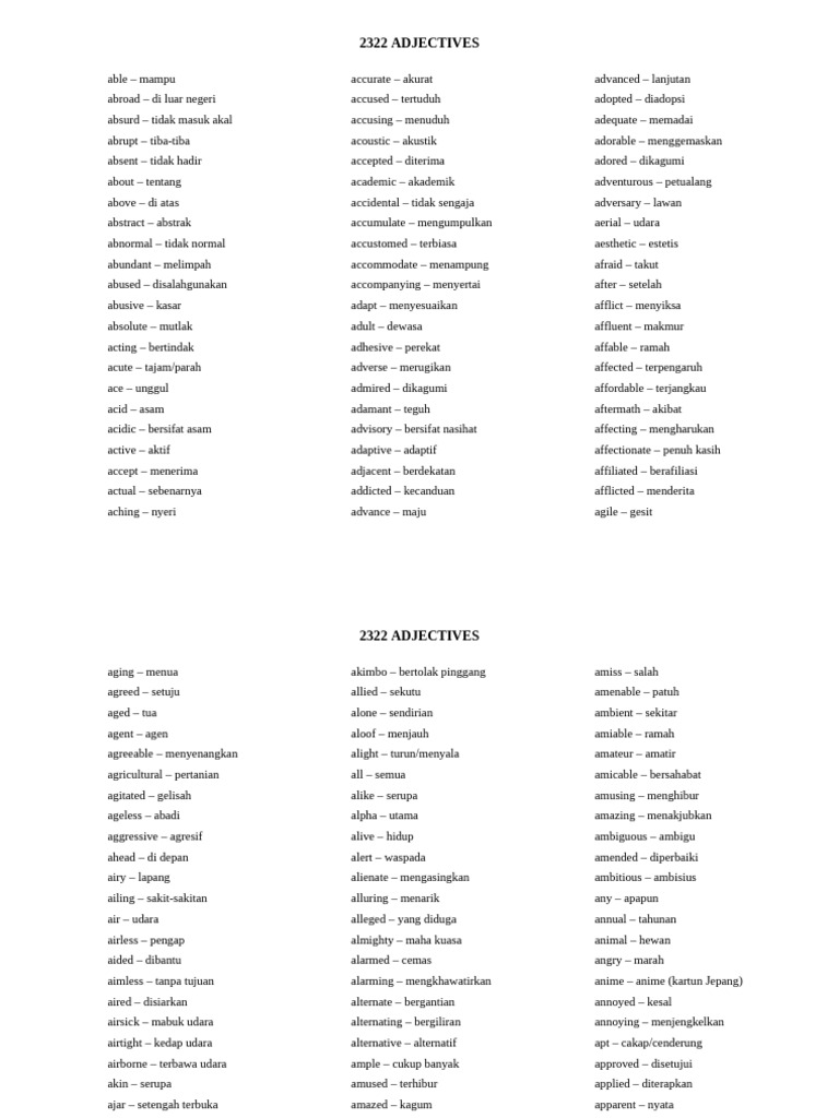 Adjectives After Translate | PDF