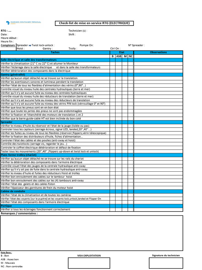 Check-list de mise en service RTG | PDF | Véhicules