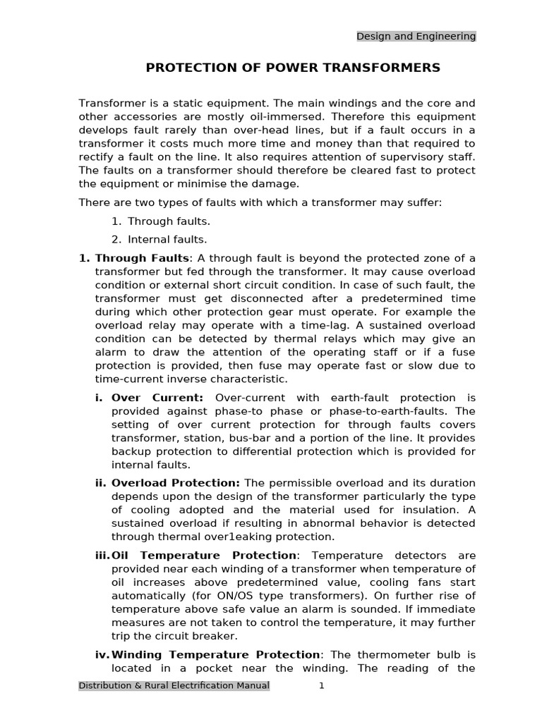 Transformer Primary Protection Methods | PDF | Transformer | Relay