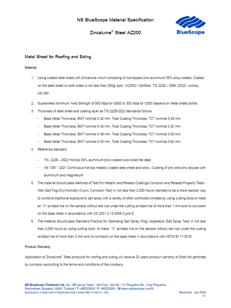 Zincalume® Steel Specification & Warranty | PDF | Applied And ...