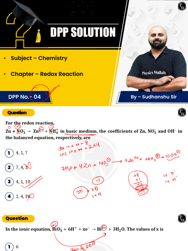 Redox Reaction Solutions for Class 11 | PDF | Chemistry | Physical Sciences