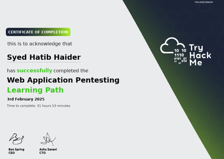 Web App Pentesting Completion Certificate | PDF