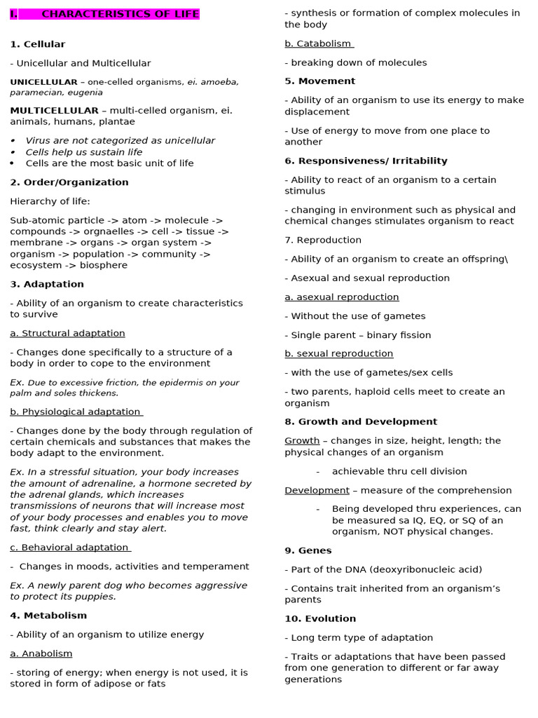 Characteristics of Life and Cell Components | PDF | Meiosis | Mitosis