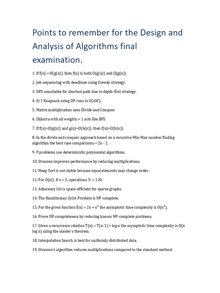 Key Concepts for Algorithm Design Exam | PDF | Time Complexity ...