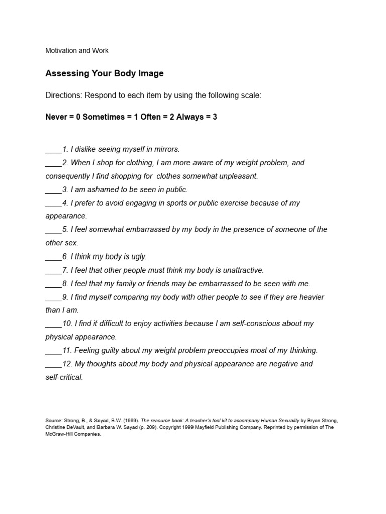 Body Image Self-Assessment Survey | PDF