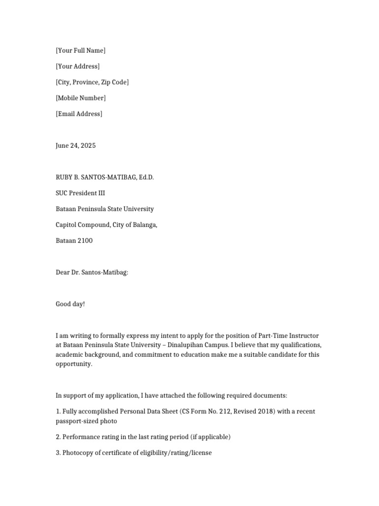 Application for Part-Time Instructor Position | PDF