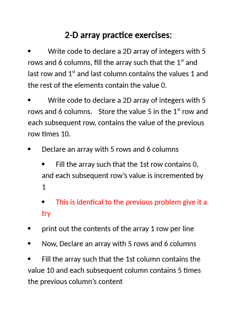 2D Array Coding Exercises Guide | PDF