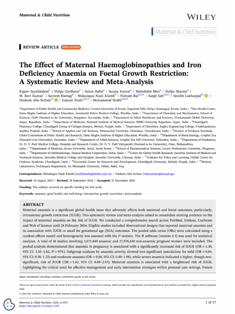 The Effect of Maternal Haemoglobinopathies and Iron Deficiency Anaemia ...