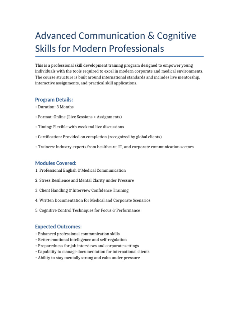 Advanced Skills for Professionals | PDF