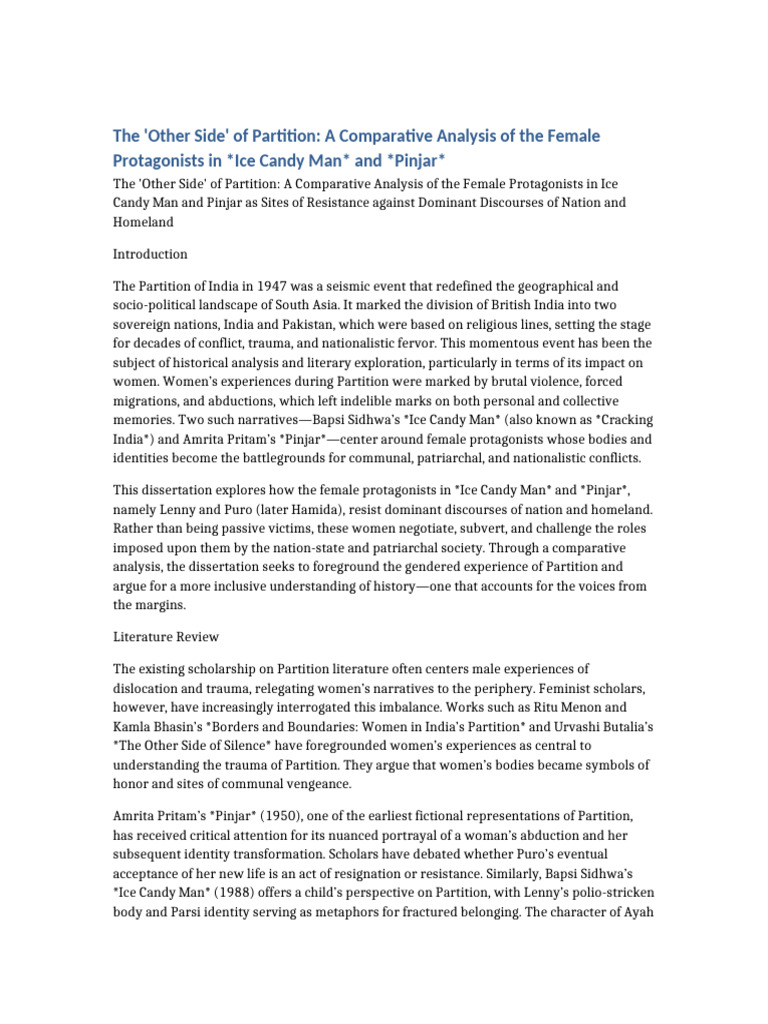 Partition Dissertation Analysis | PDF | Feminism | Gender Studies