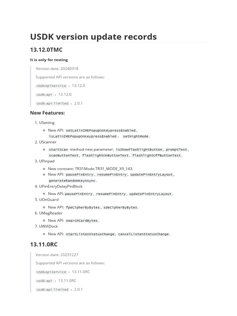 USDK Version Update Records - V13.12.0TMC - 20240318 | PDF | Image ...