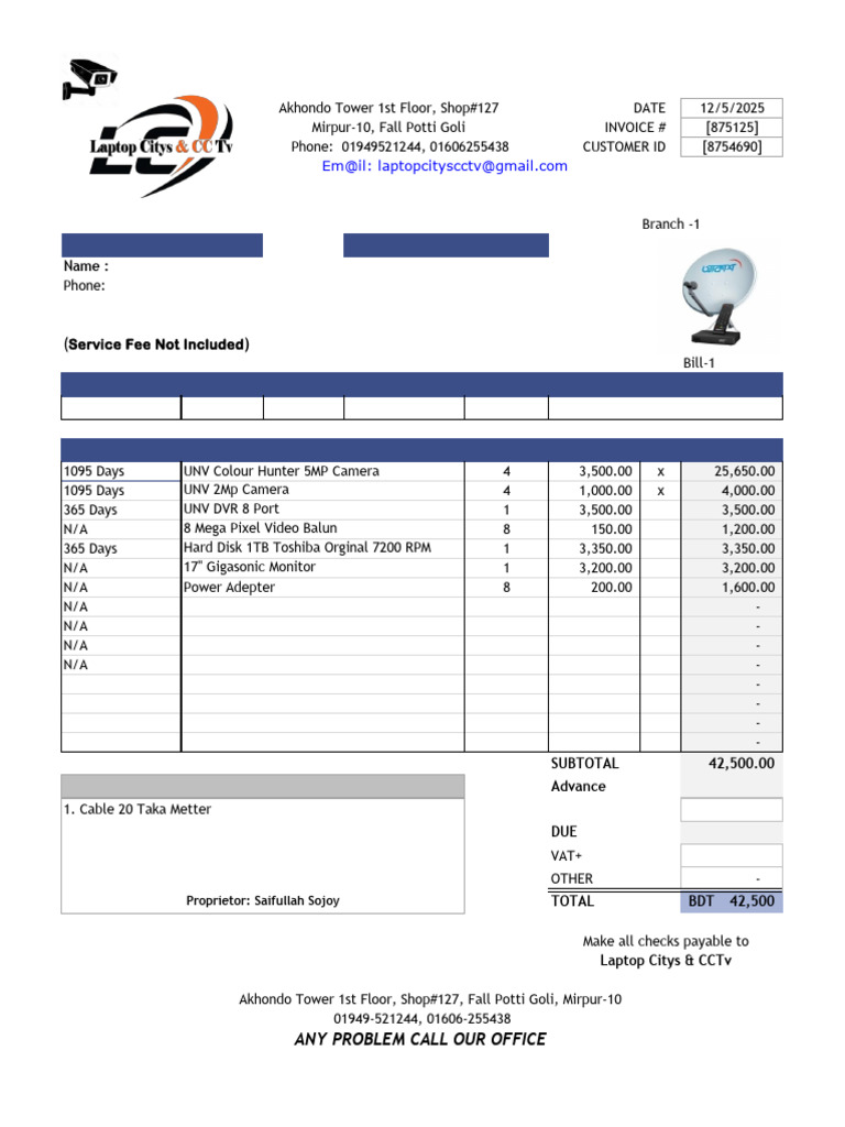Invoice for Talha Abid - Laptop Citys | PDF