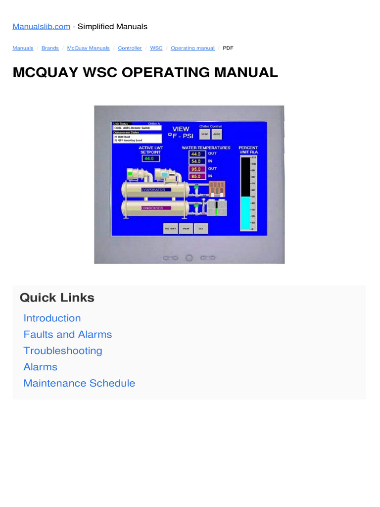 Mcquay WSC Operating Manual: Quick Links | PDF | Touchscreen ...