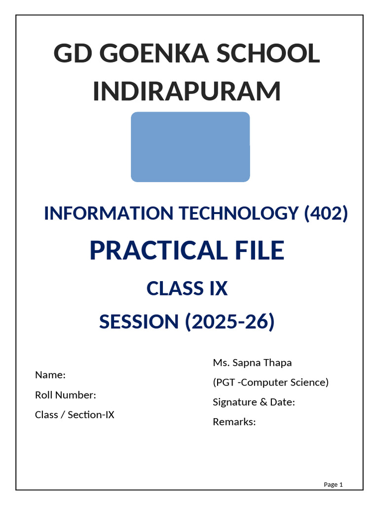 Class 9 IT Practical File 2025-26 | PDF