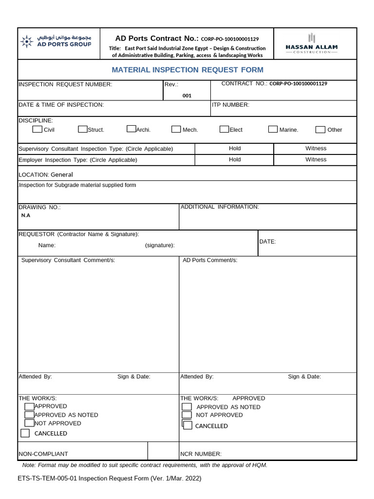 Material Inspection Request Form | PDF