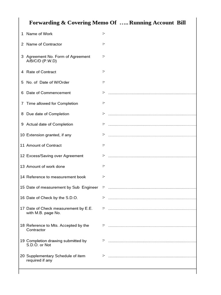 PWD Running Bill Format Guide | PDF | Payments | Cheque