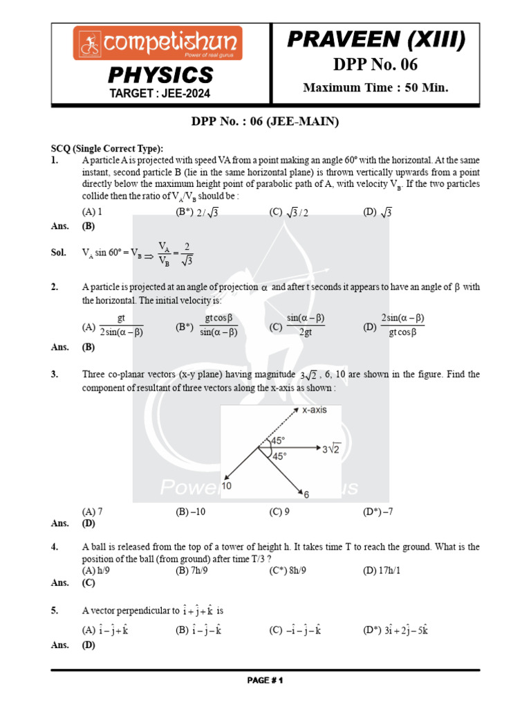 JEE-2024 Physics DPP No. 06 Solutions | PDF | Acceleration | Classical ...