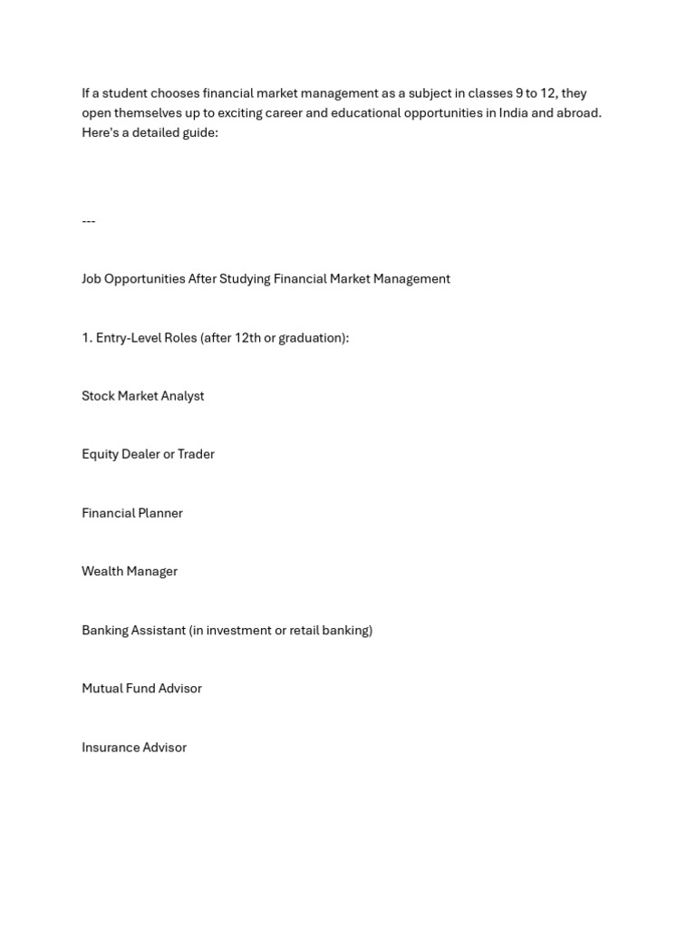 Career Paths in Financial Market Management | PDF | Financial Analyst ...