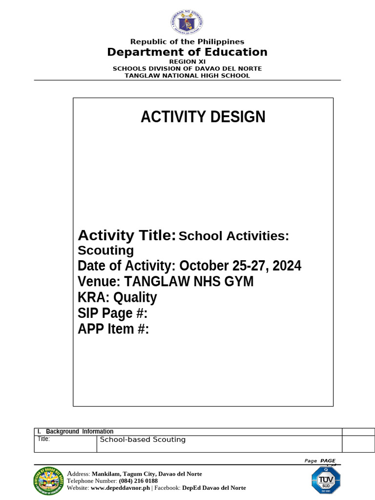 School-Based Scouting Activity Design | PDF