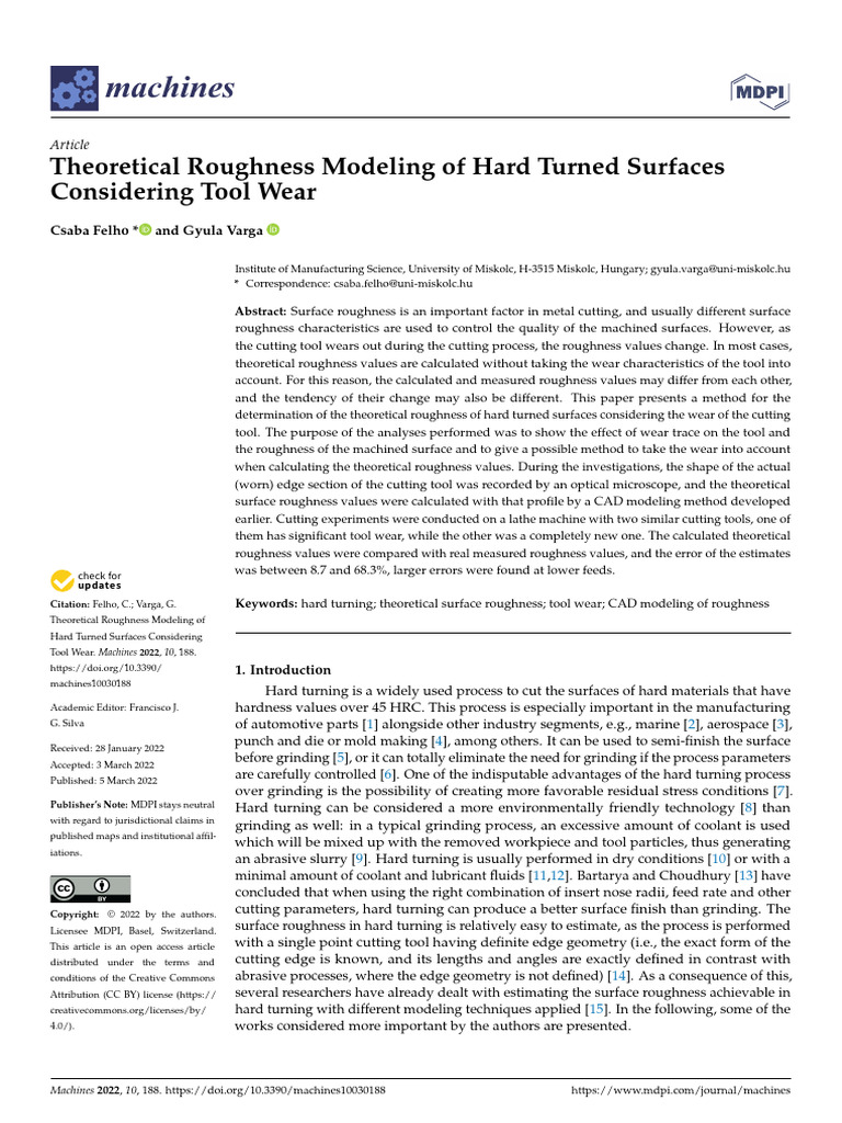 Tool Wear Impact on Hard Turning Roughness | PDF | Wear | Grinding ...