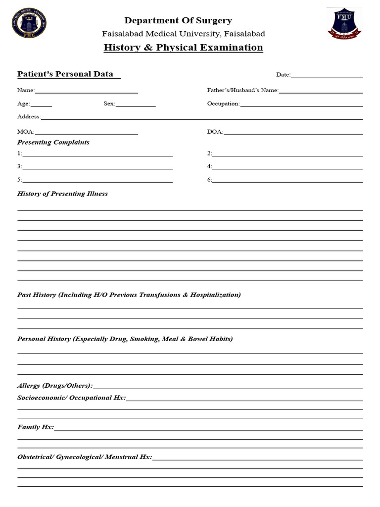 Surgery History & Physical Exam Template | PDF | Diseases And Disorders ...