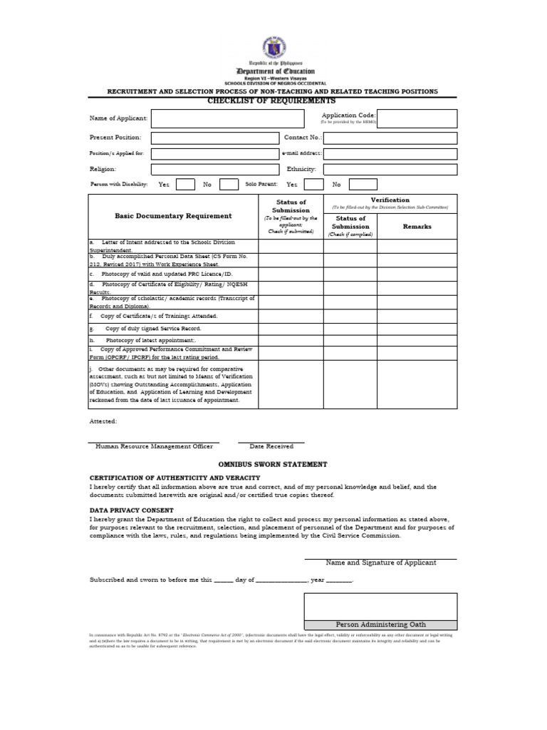 Recruitment Document Checklist and Consent | PDF | Verification And ...