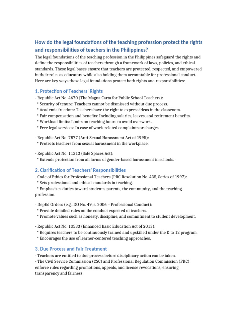 Legal Protections for Teachers in the Philippines | PDF | Teachers ...