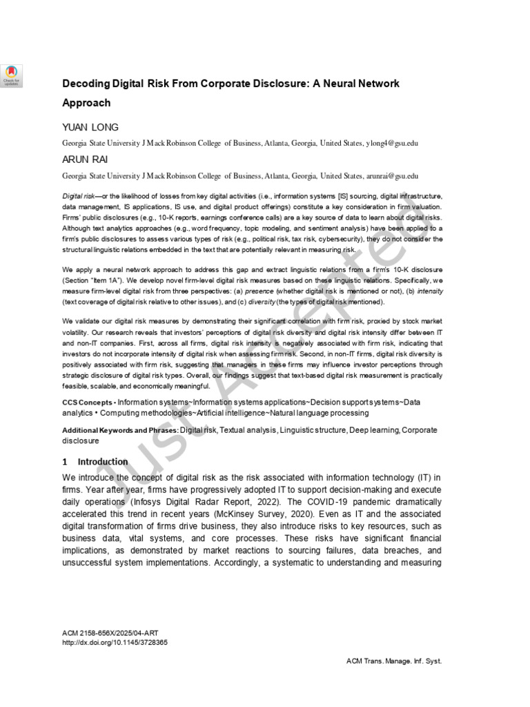 Decoding Digital Risk From Corporate Disclosure: A Neural Network ...