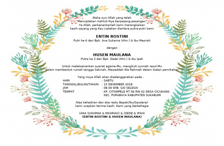 Pernikahan Entin Rostini dan Husen Maulana | PDF