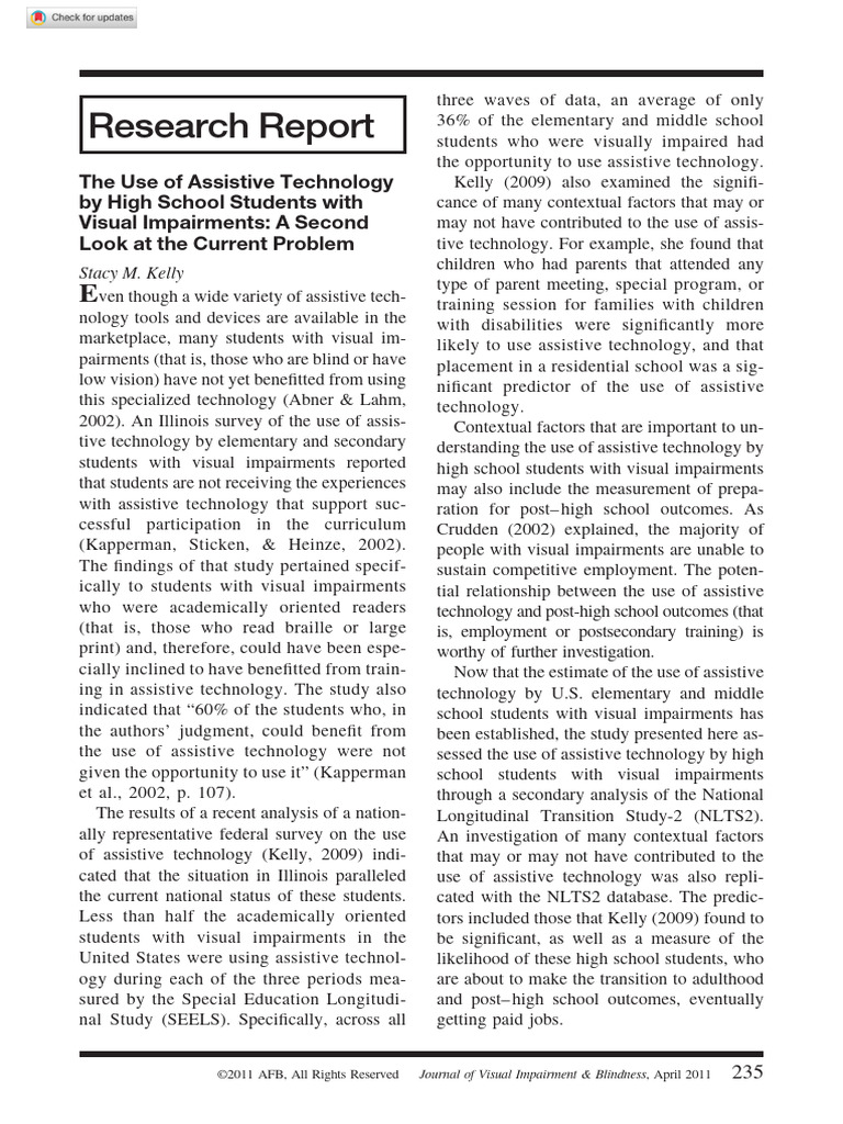 Assistive Technology Use in Visually Impaired Students | PDF ...