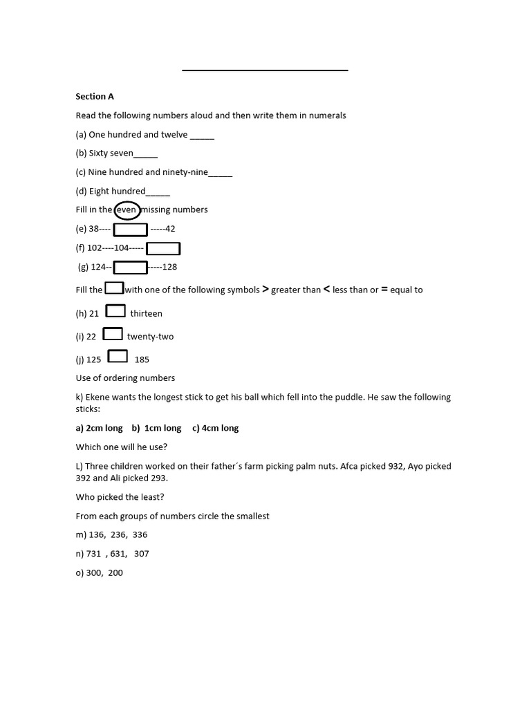 Mathematics Exam Sample For Pri. 2 | PDF
