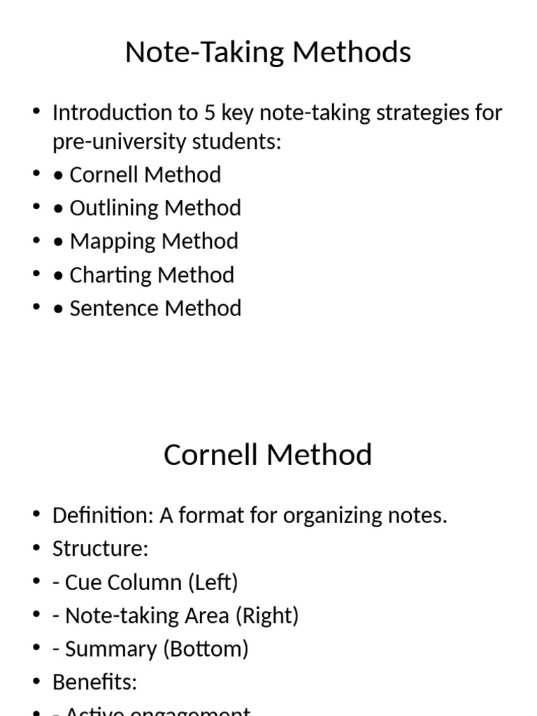 Note Taking Methods Presentation | PDF