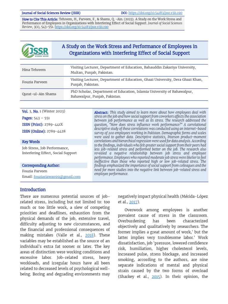 Impact of Social Support on Work Stress | PDF | Social Support ...